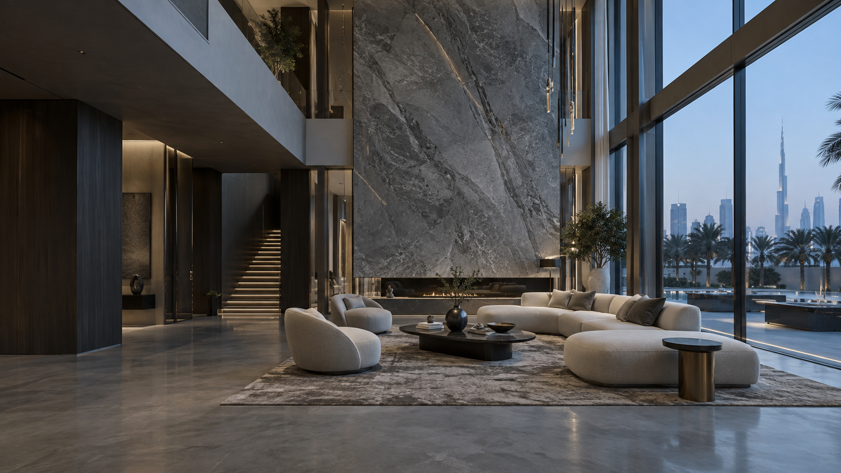 Concept image of a double-height contemporary villa living room