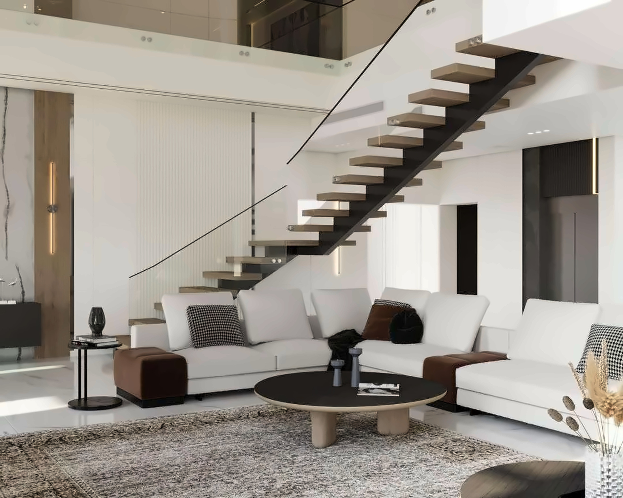 3D render of the living hall in Chicora's Nad Al Hamar Villa design