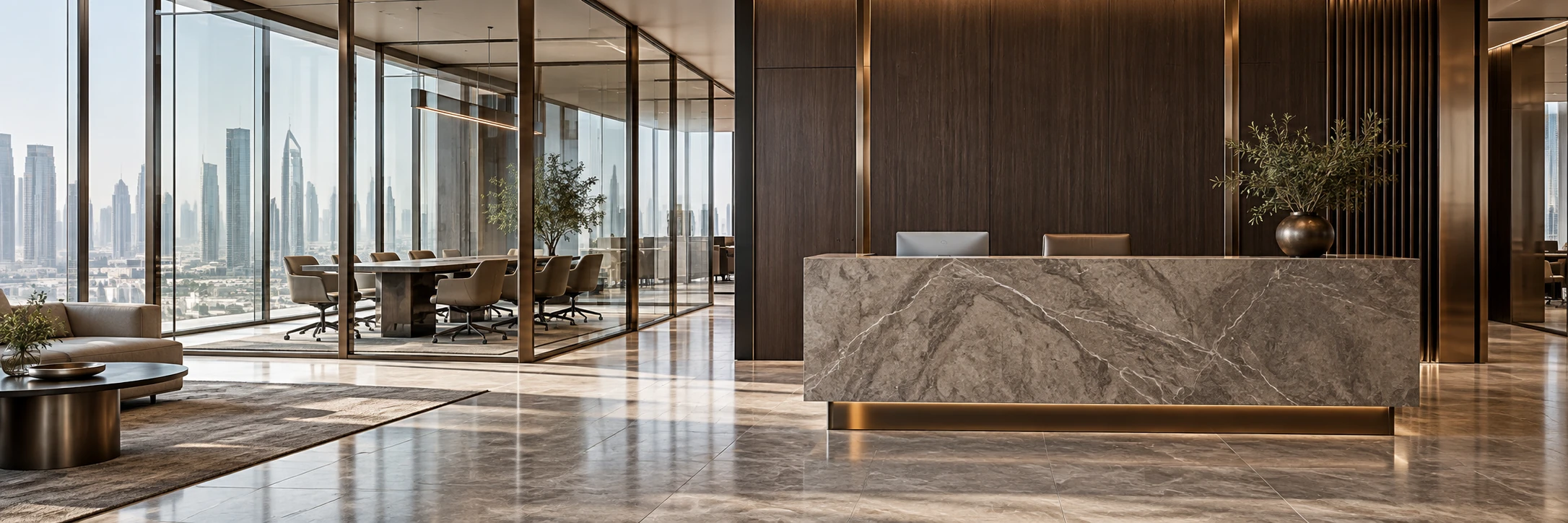 Concept image of a modern office reception and meeting room