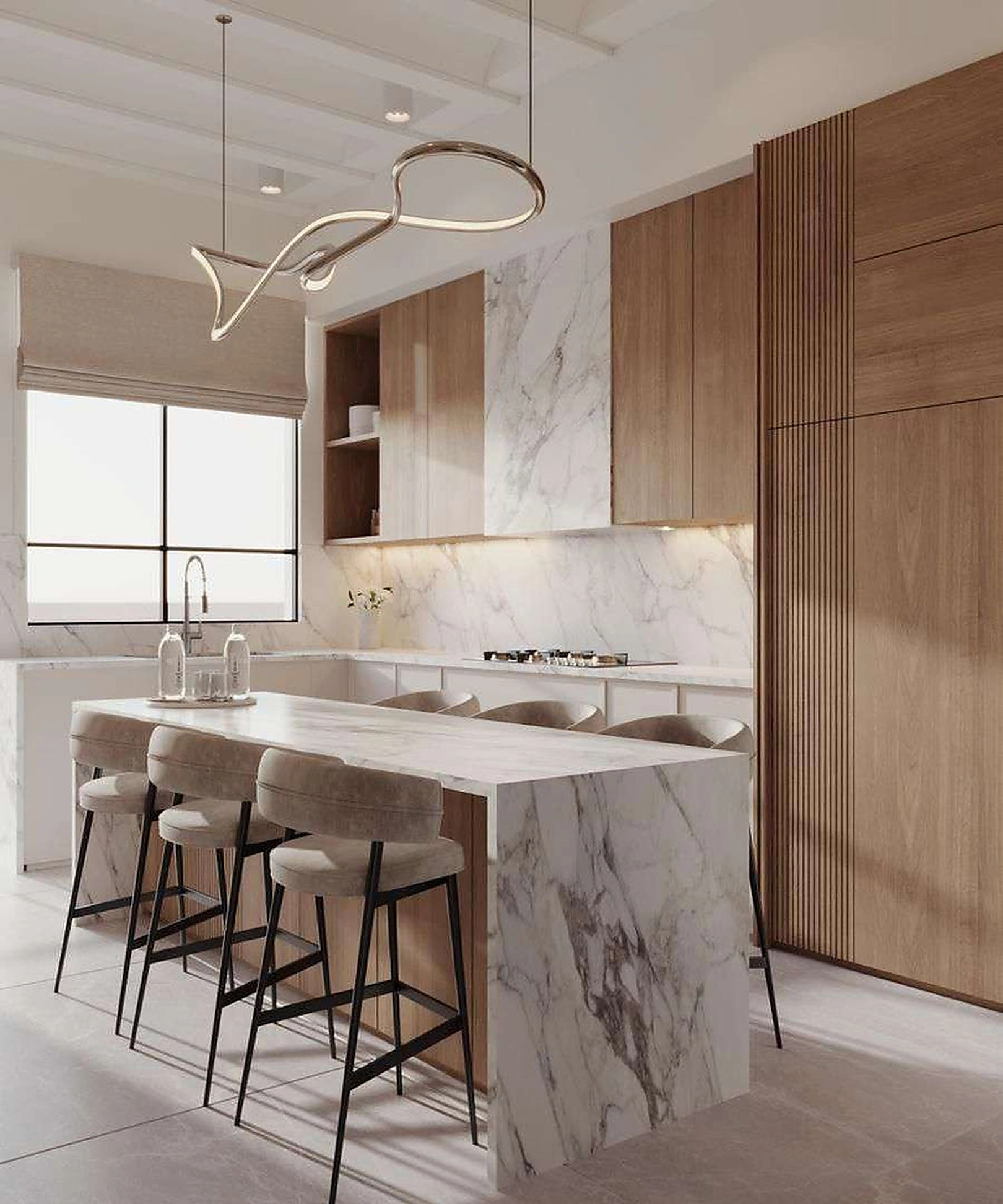 3D render of kitchen in Al Warqa Villa