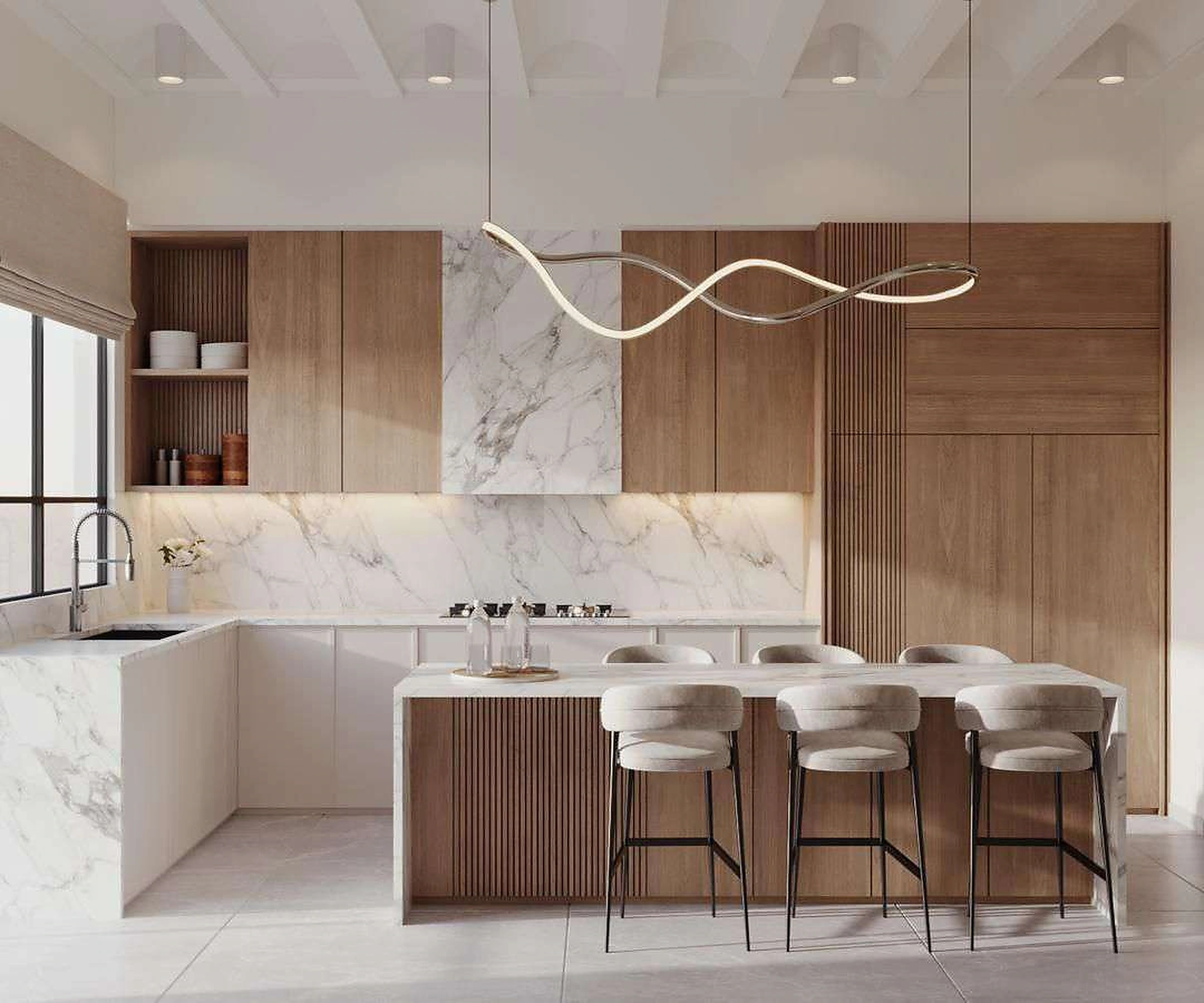 3D render of kitchen in Al Warqa Villa