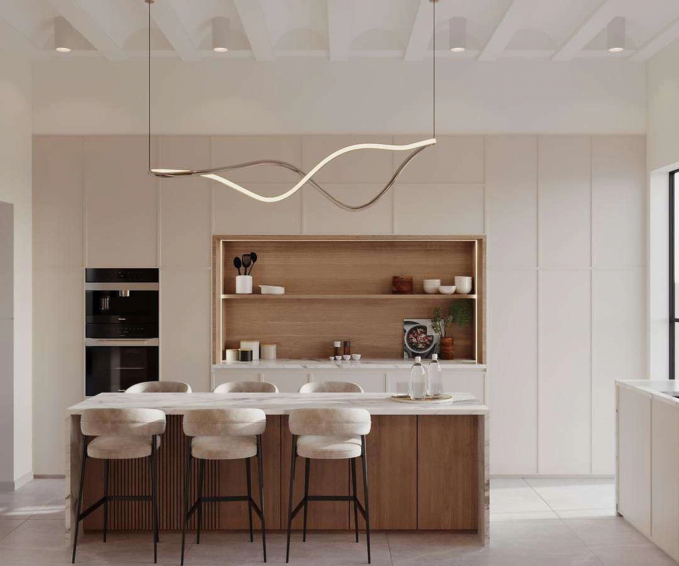 3D render of kitchen in Al Warqa Villa