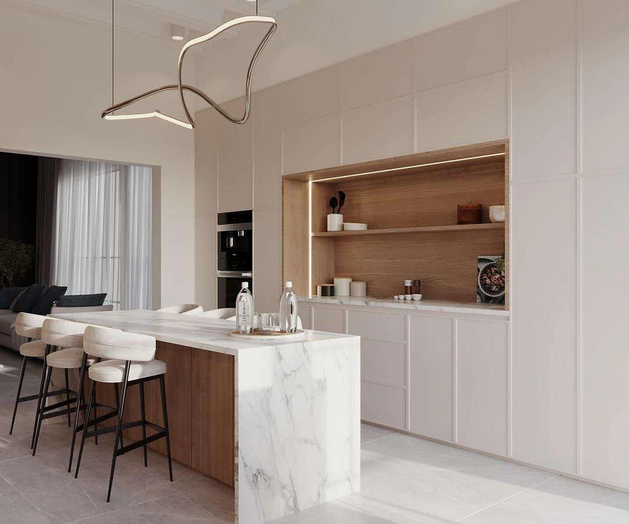 3D render of kitchen in Al Warqa Villa