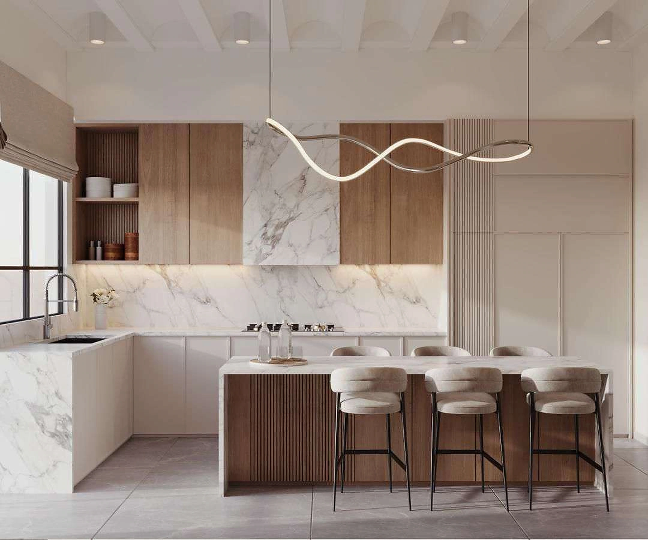 3D render of kitchen in Al Warqa Villa