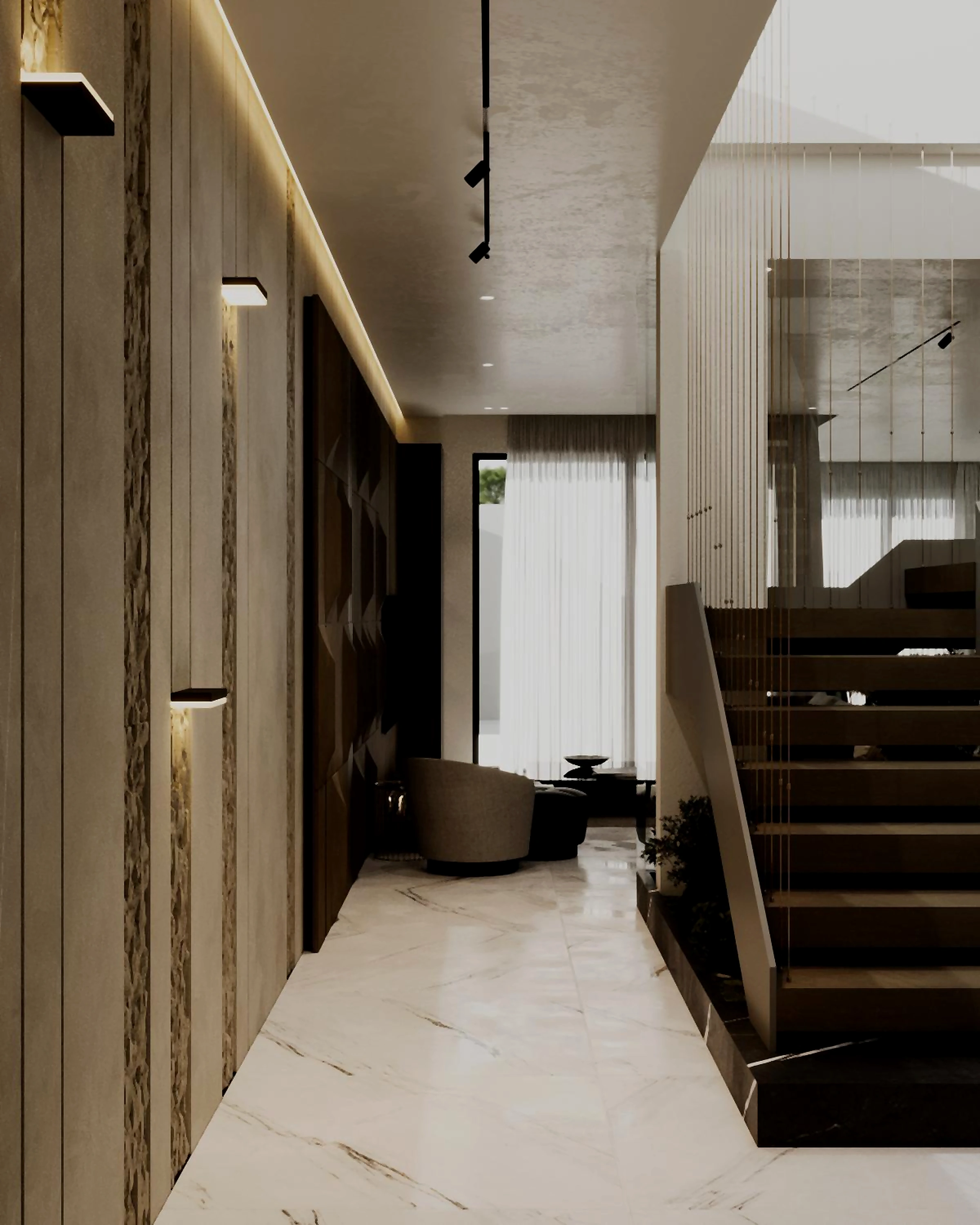 Hall and living area visualization in Al Zorah Villa, view 1