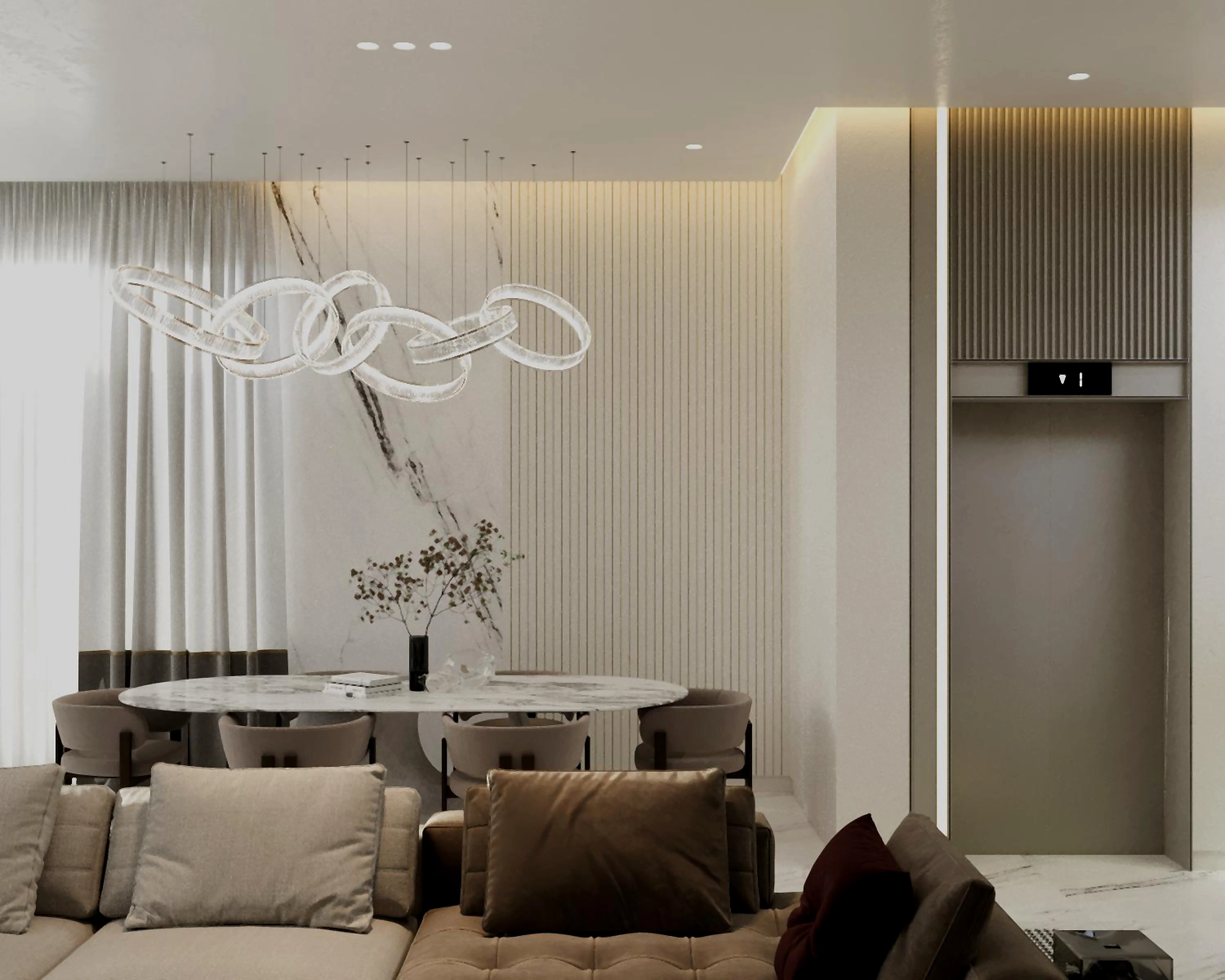 Hall and living area visualization in Al Zorah Villa, view 4