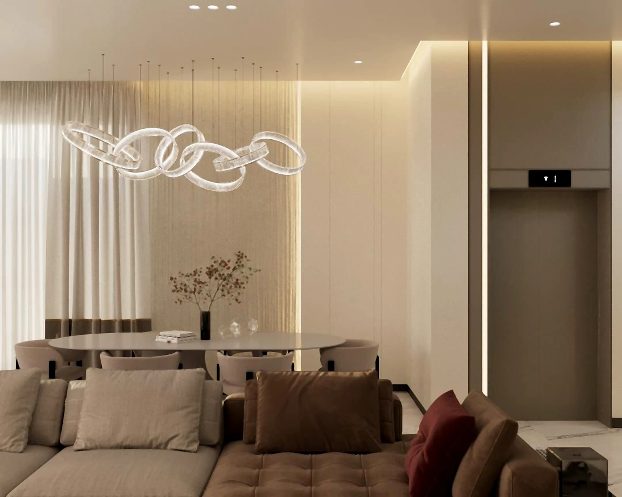 Hall and living area visualization in Al Zorah Villa, view 9
