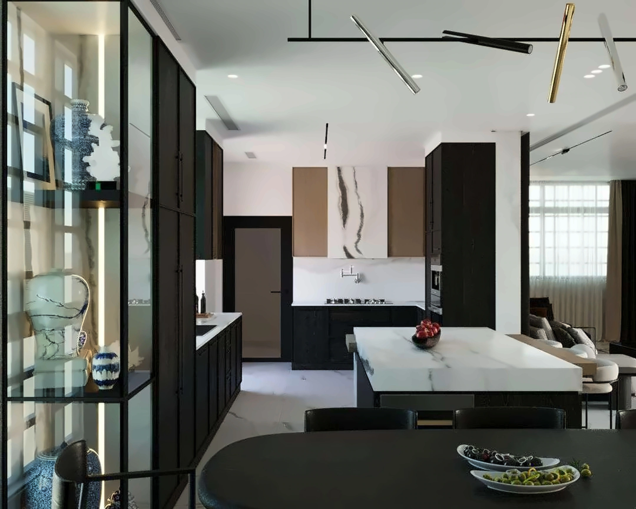 3D render of kitchen in Nad Al Hamar Villa