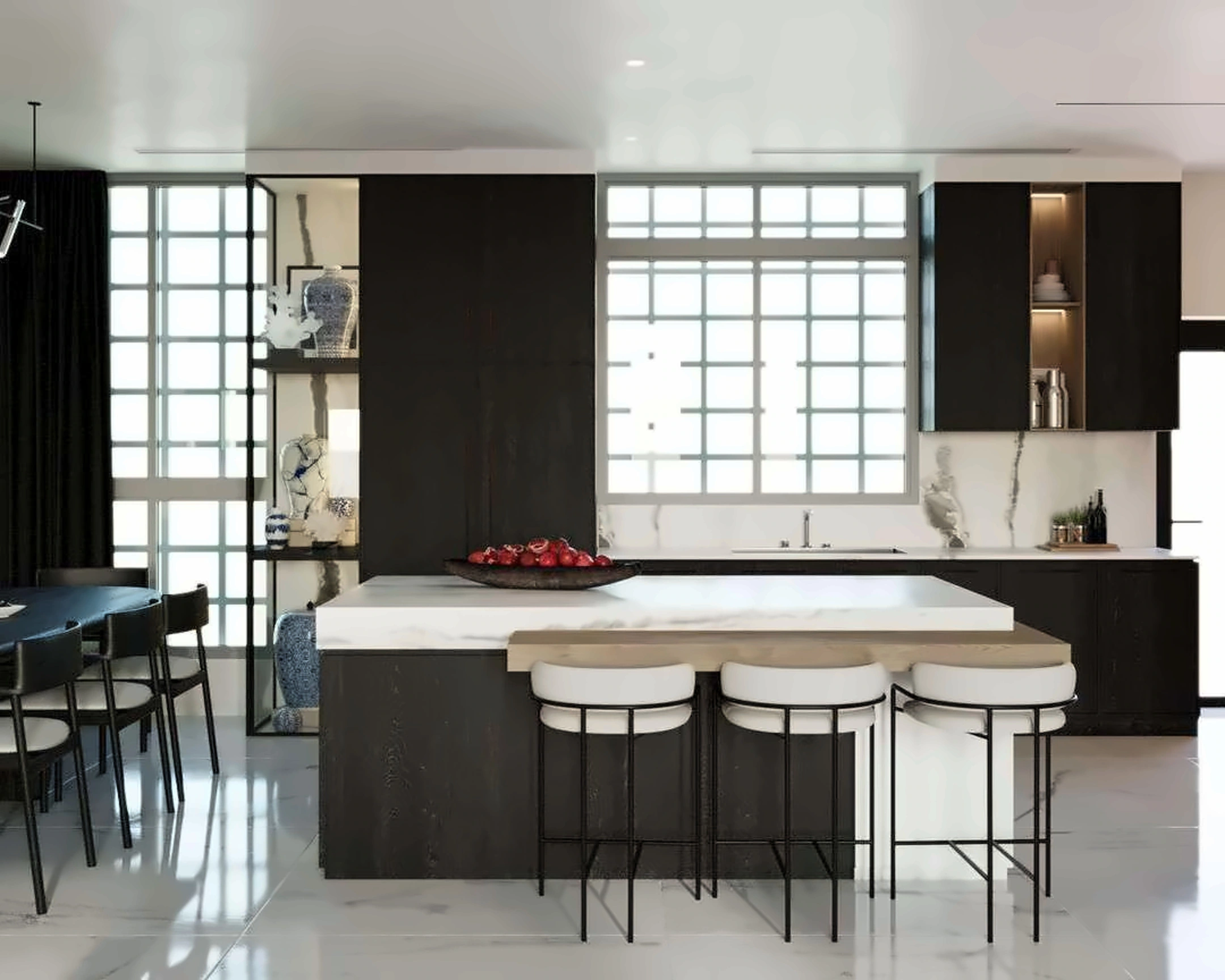 3D render of kitchen in Nad Al Hamar Villa