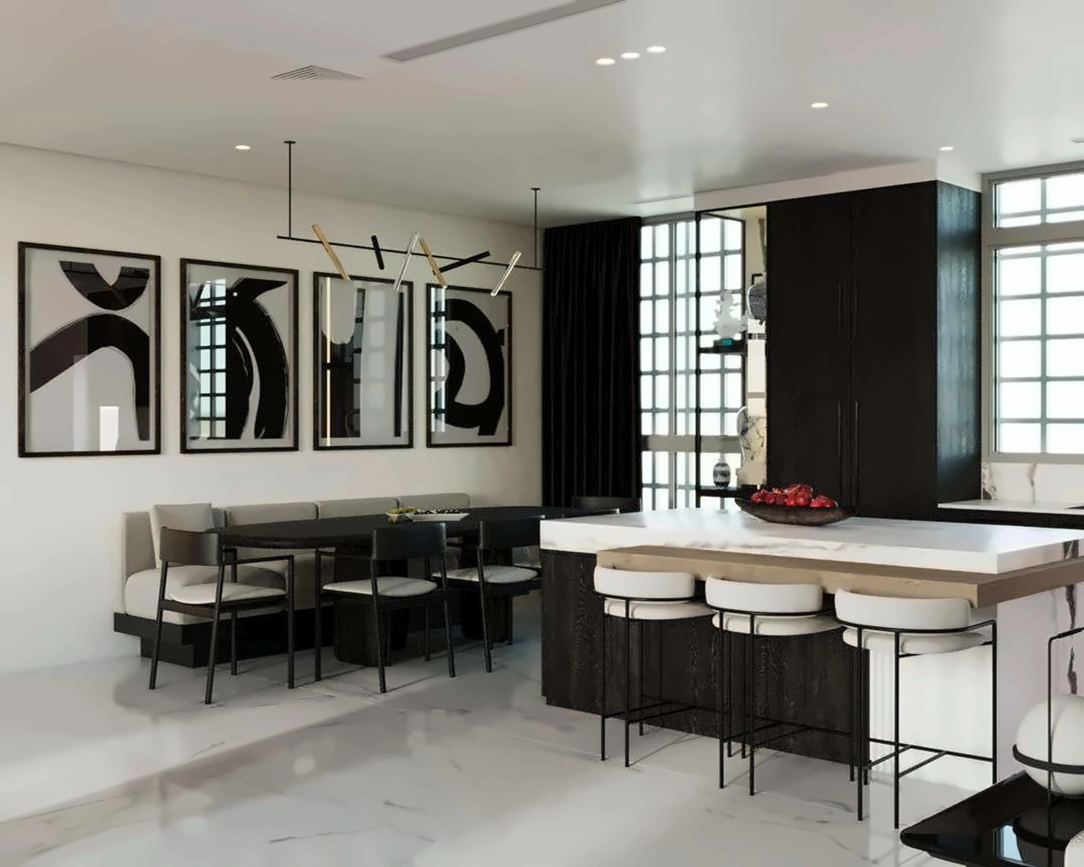 3D render of kitchen in Nad Al Hamar Villa
