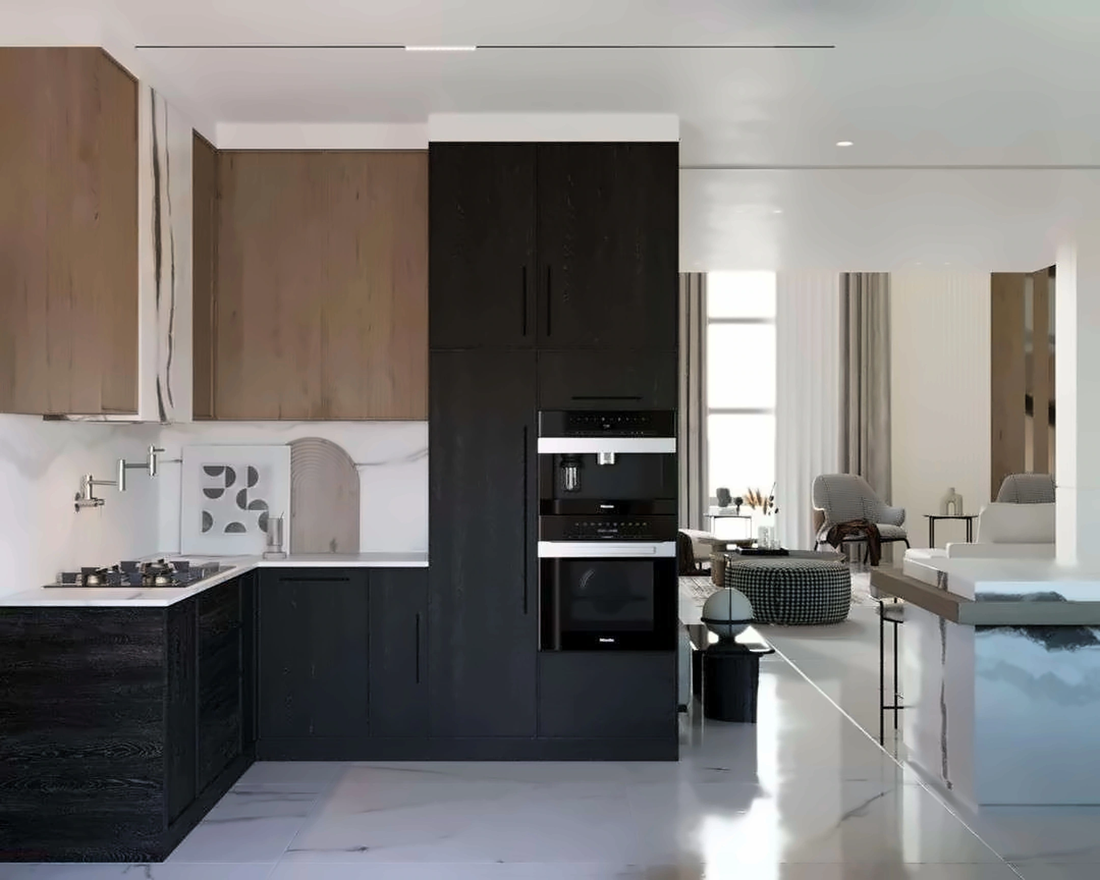 3D render of kitchen in Nad Al Hamar Villa
