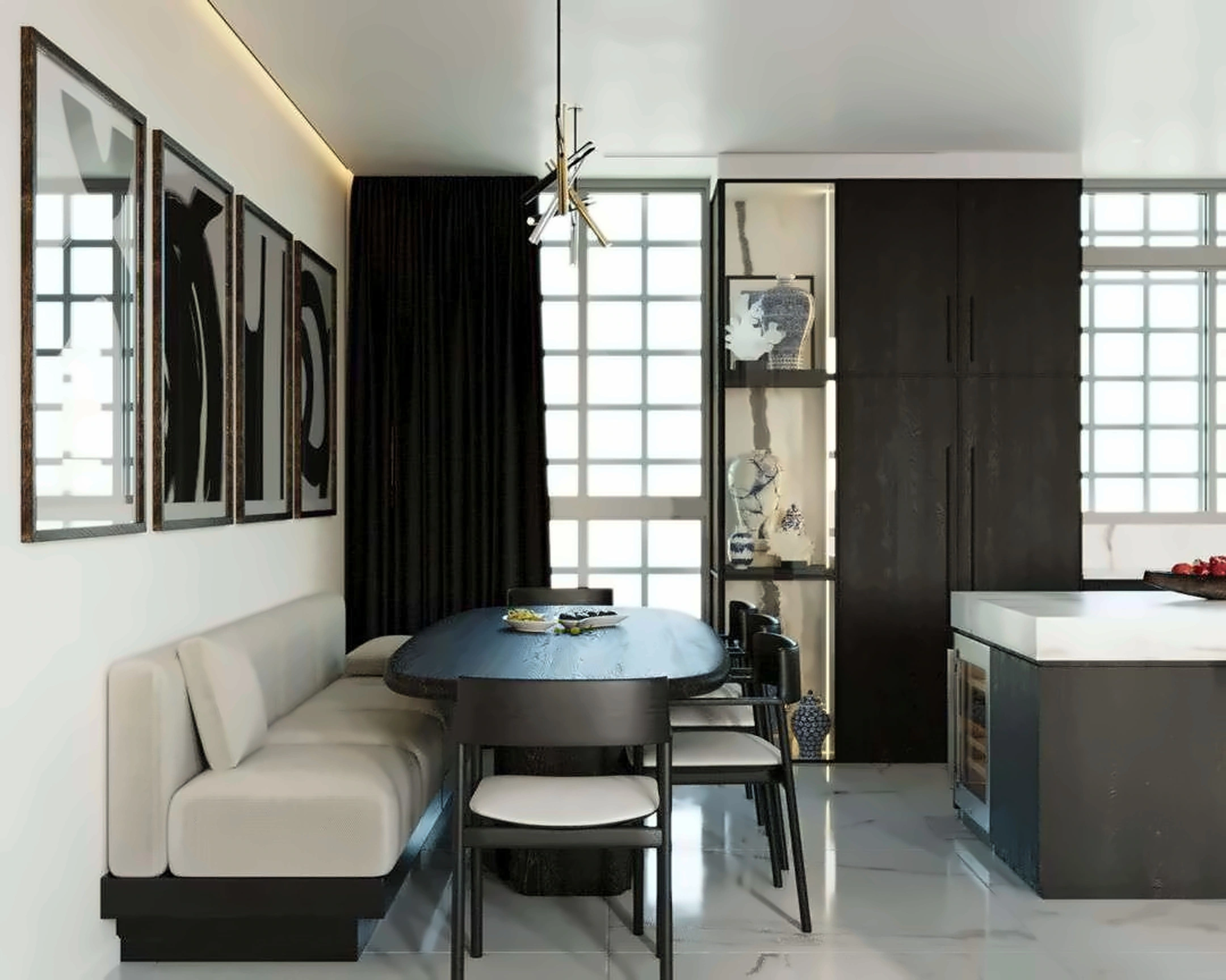 3D render of kitchen in Nad Al Hamar Villa