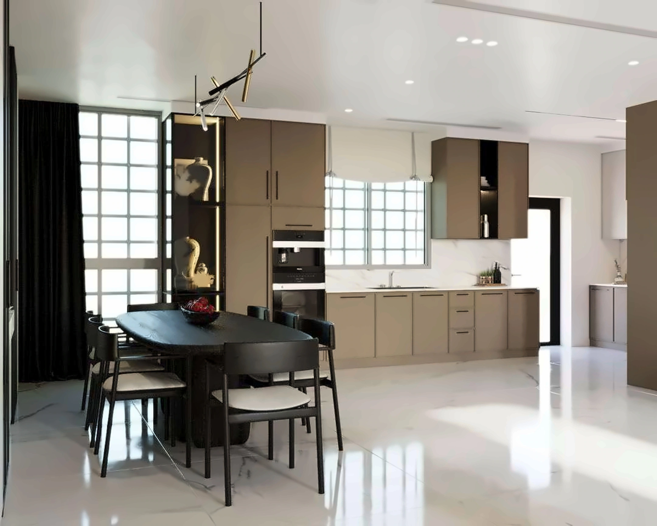 3D render of kitchen in Nad Al Hamar Villa