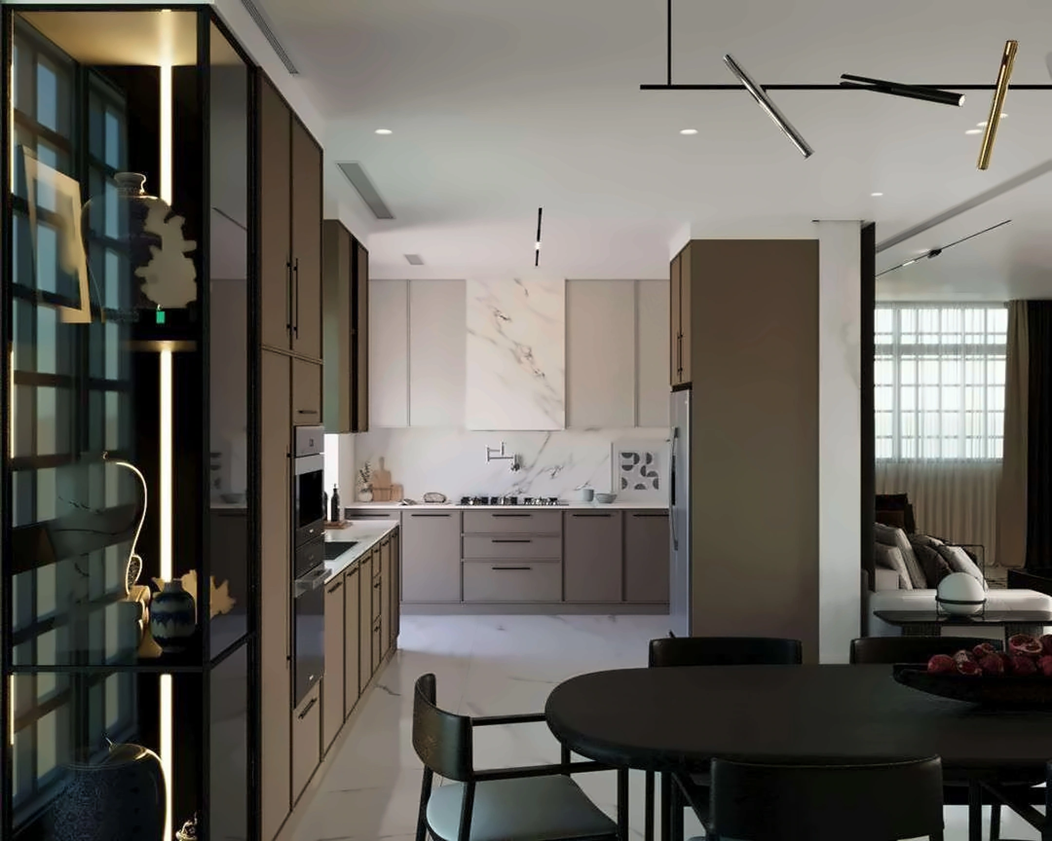 3D render of kitchen in Nad Al Hamar Villa