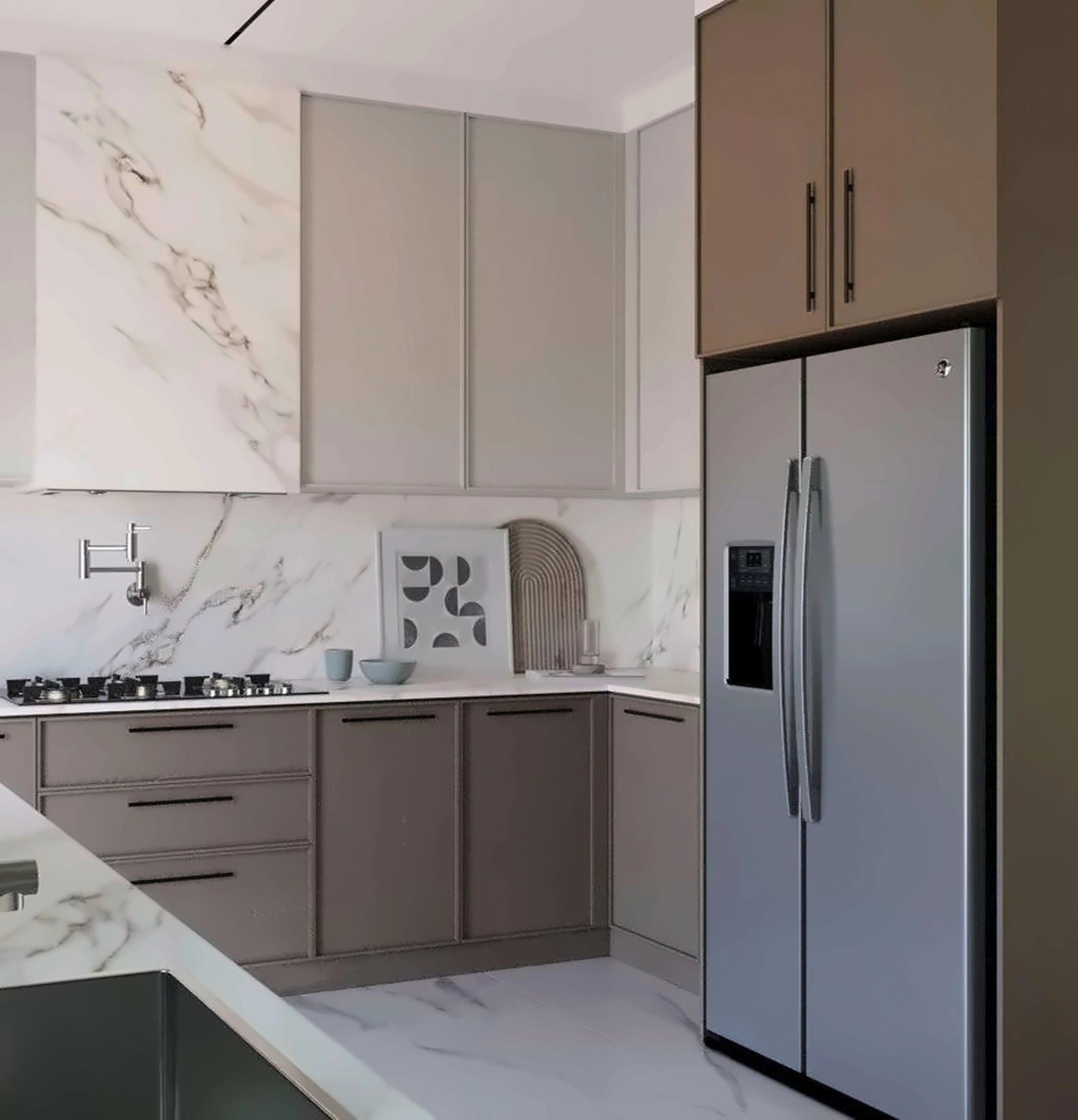 3D render of kitchen in Nad Al Hamar Villa