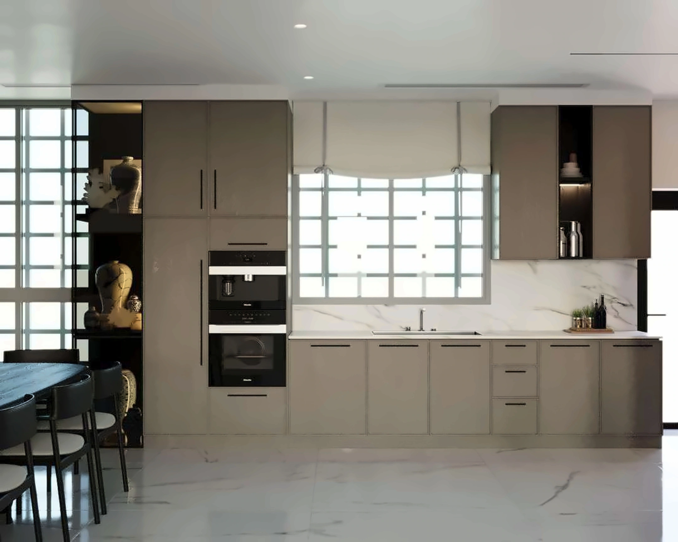 3D render of kitchen in Nad Al Hamar Villa