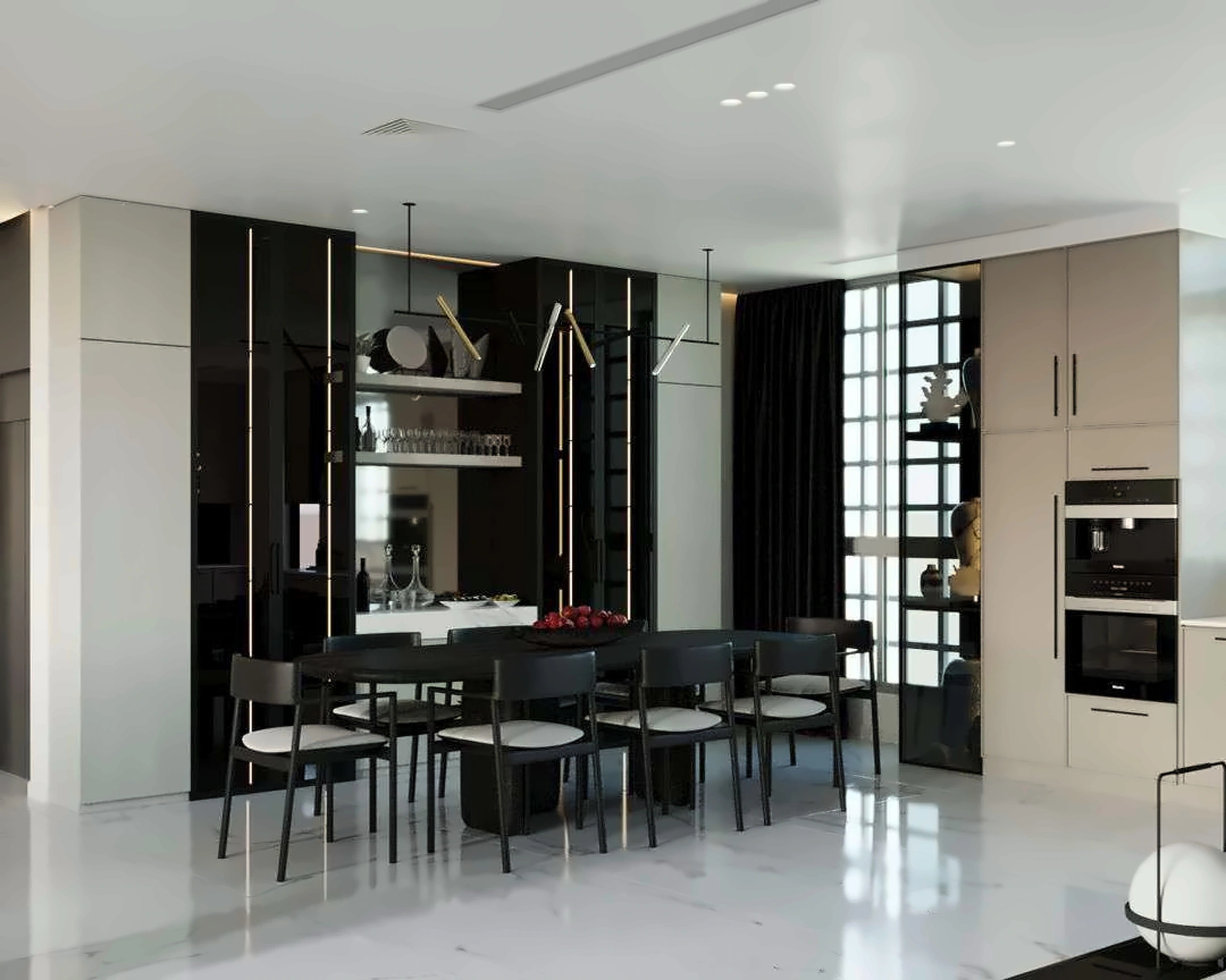 3D render of kitchen in Nad Al Hamar Villa