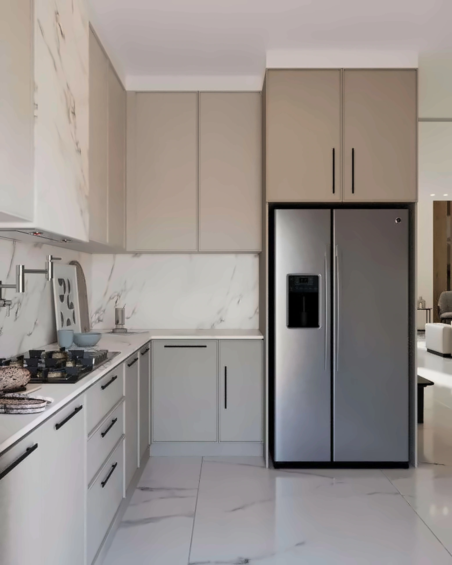 3D render of kitchen in Nad Al Hamar Villa