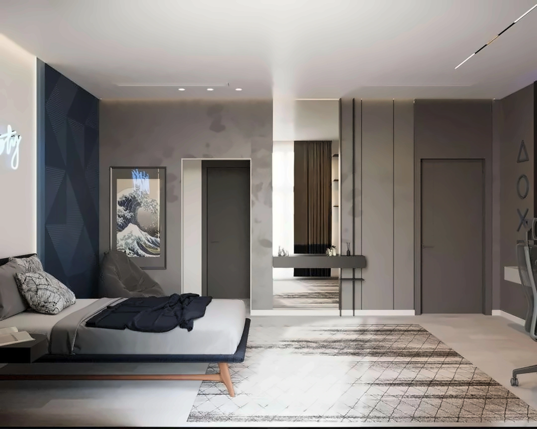 3D render of teenage room in Nad Al Hamar Villa