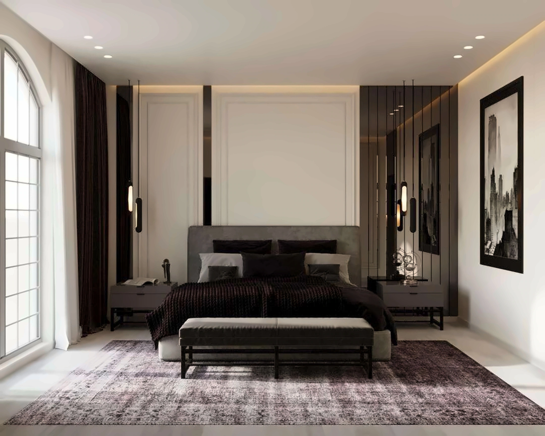 3D render of bedroom in Nad Al Hamar Villa