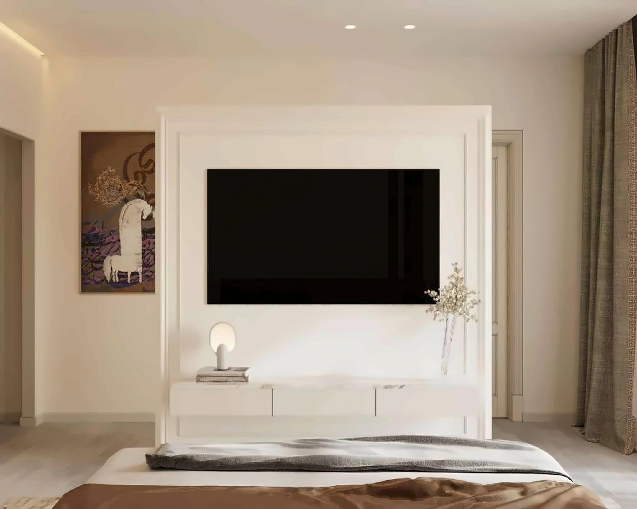 3D render of bedroom in Nad Al Hamar Villa