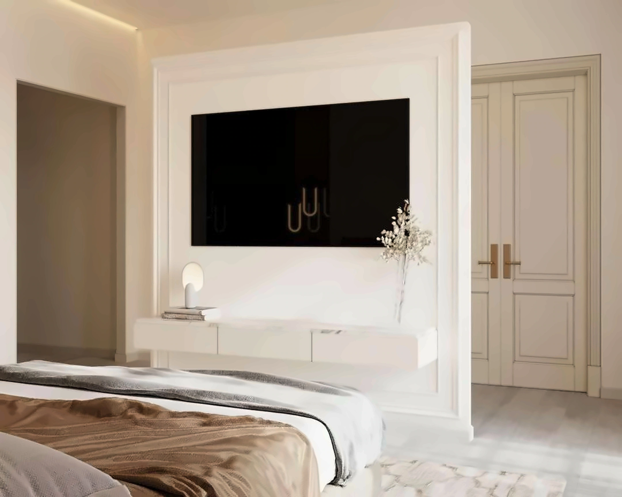 3D render of bedroom in Nad Al Hamar Villa