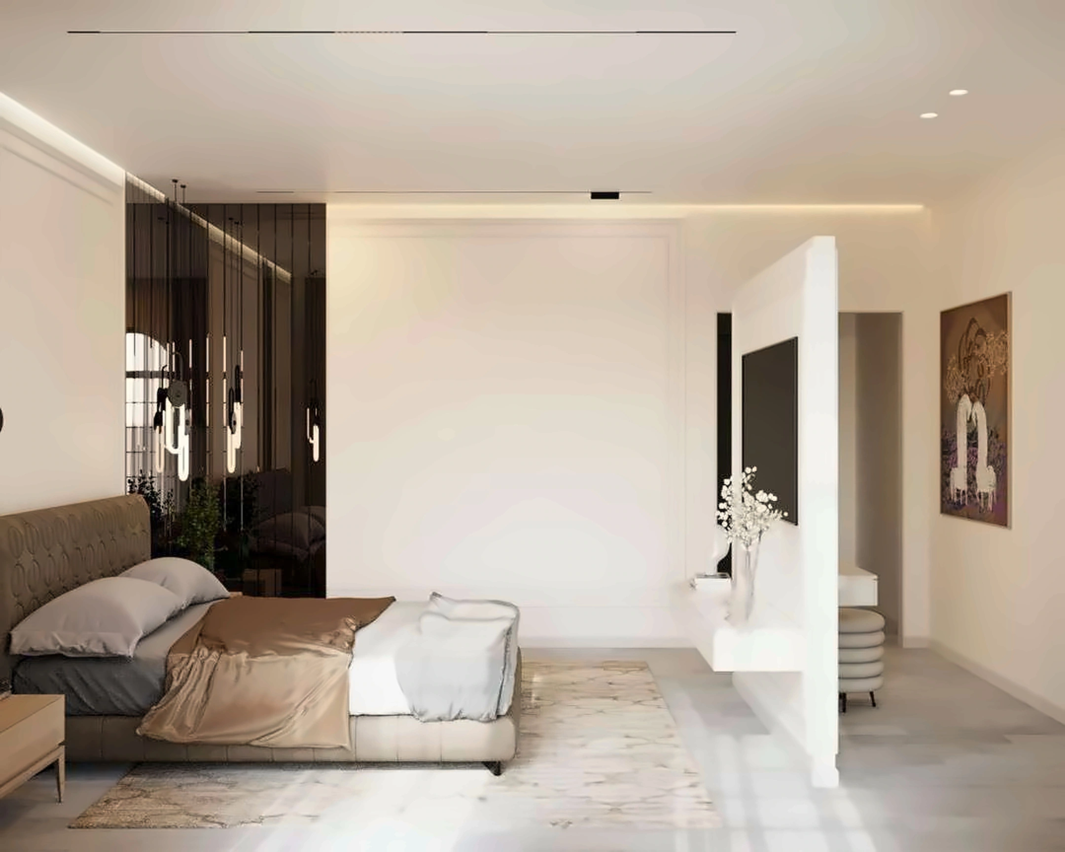3D render of bedroom in Nad Al Hamar Villa