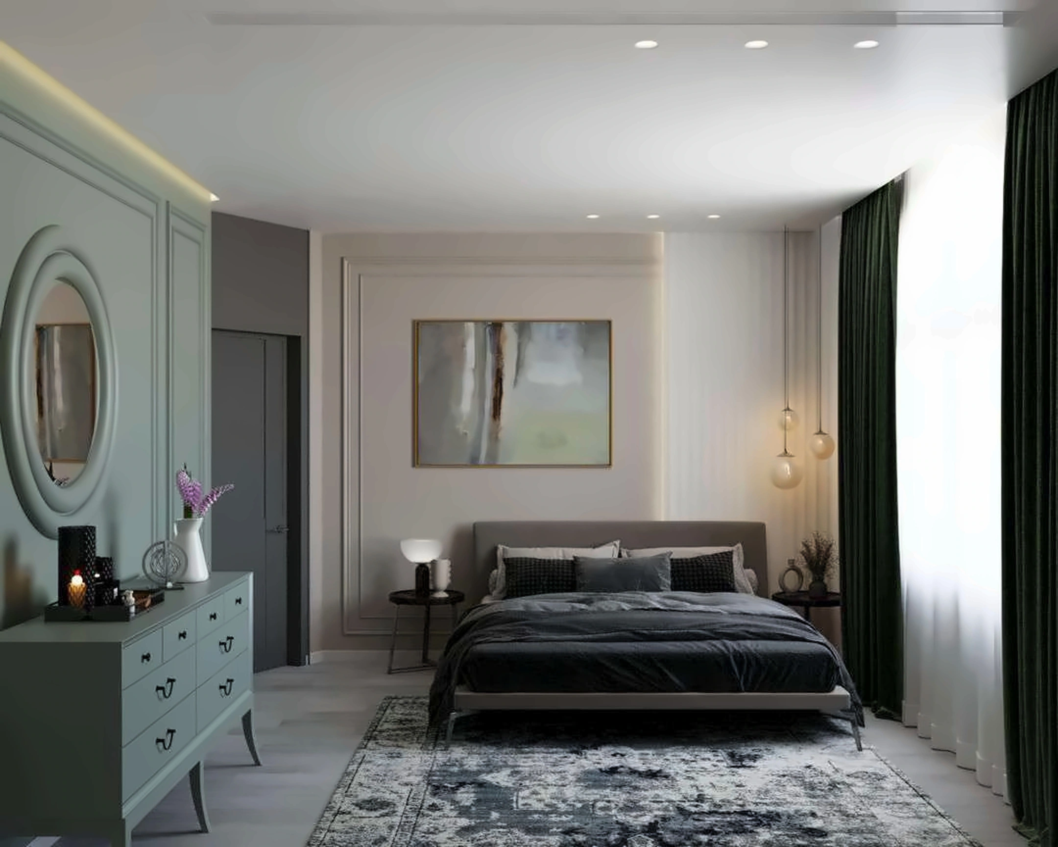 3D render of bedroom in Nad Al Hamar Villa