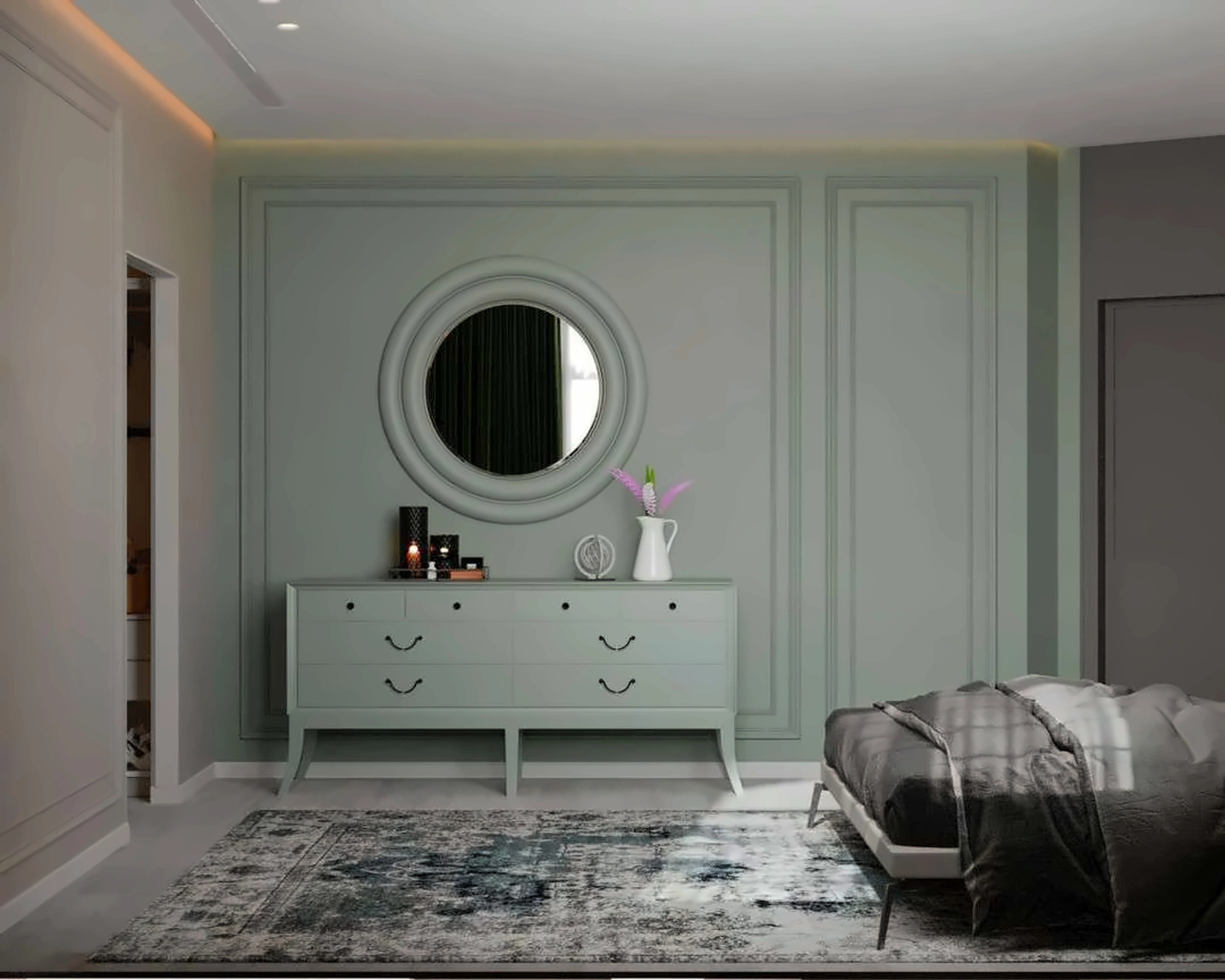 3D render of bedroom in Nad Al Hamar Villa