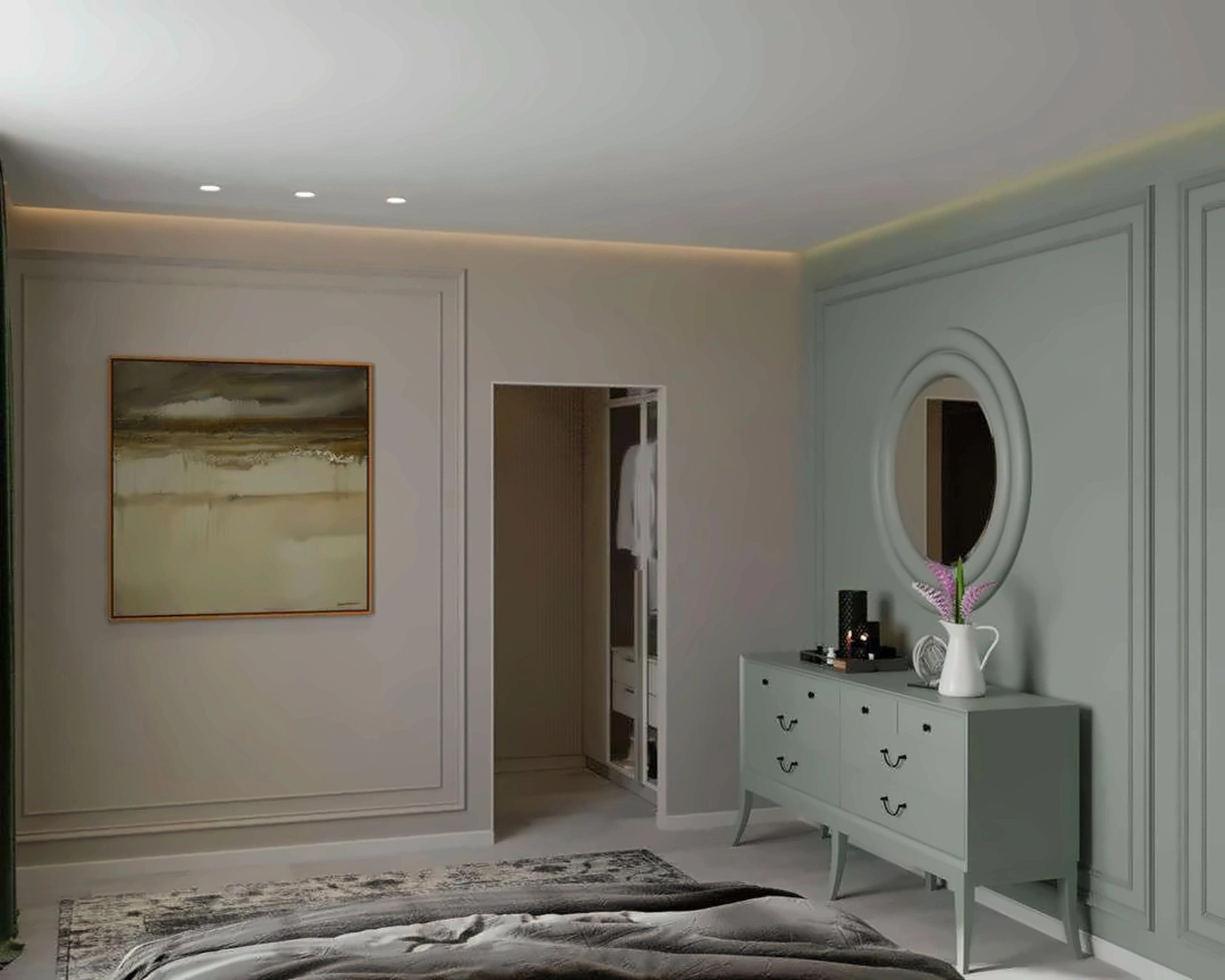3D render of bedroom in Nad Al Hamar Villa