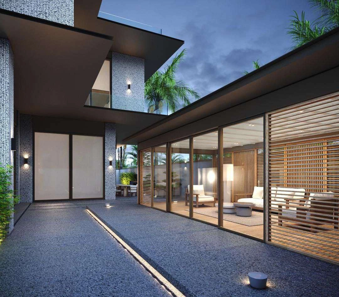 3D render of courtyard in Nad Al Sheba Villa