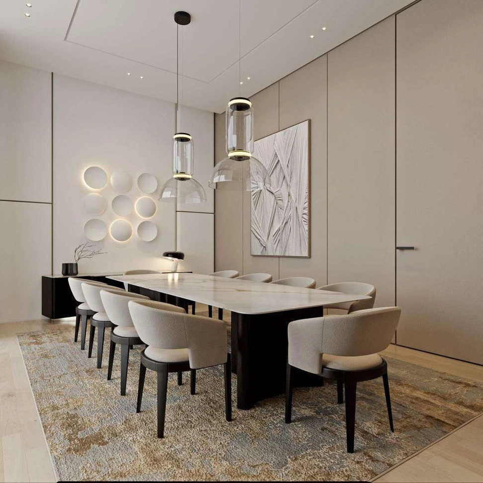 3D render of dining & entrance in Nad Al Sheba Villa