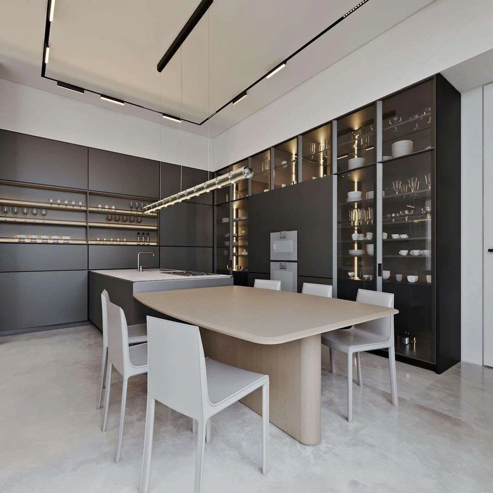3D render of kitchen in Nad Al Sheba Villa