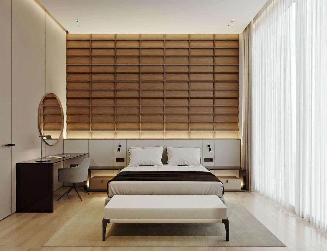 3D render of bedrooms in Nad Al Sheba Villa