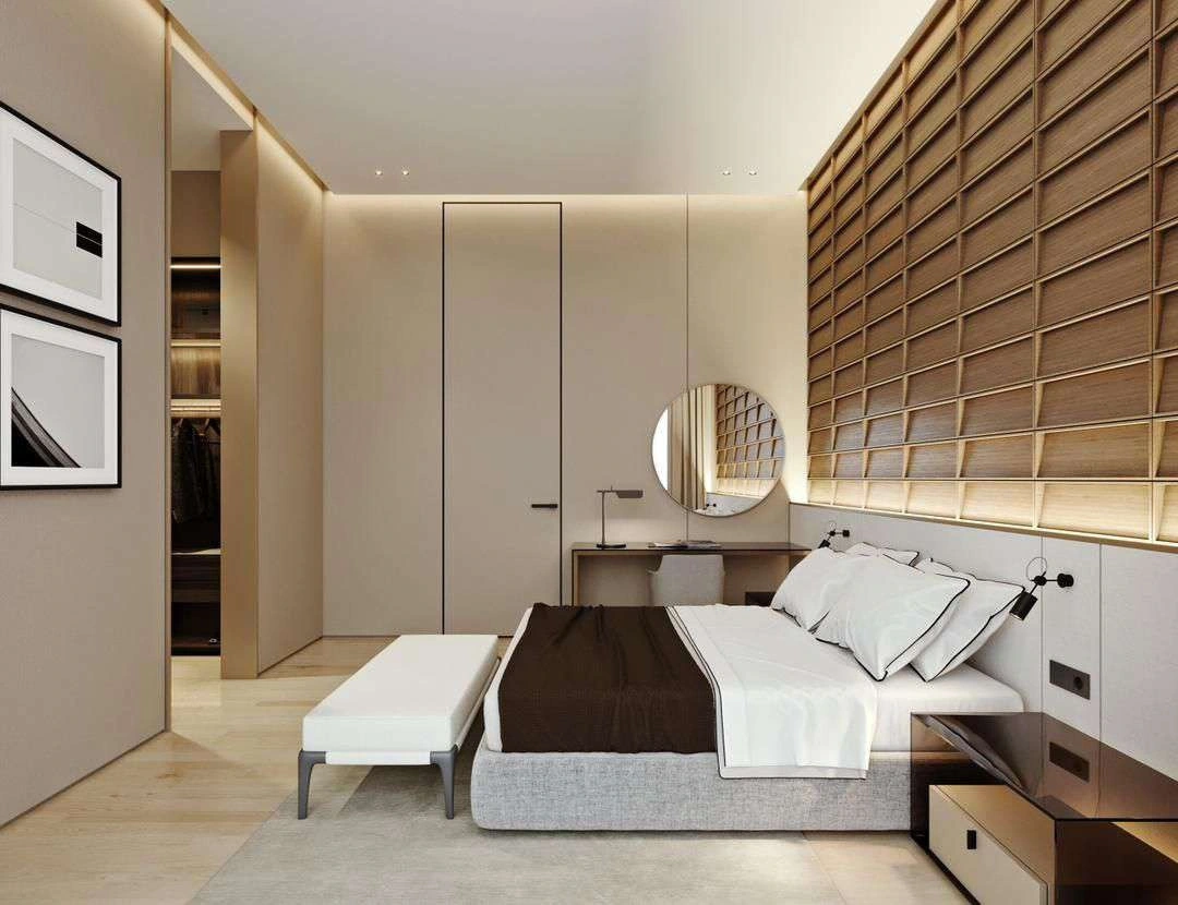 3D render of bedrooms in Nad Al Sheba Villa